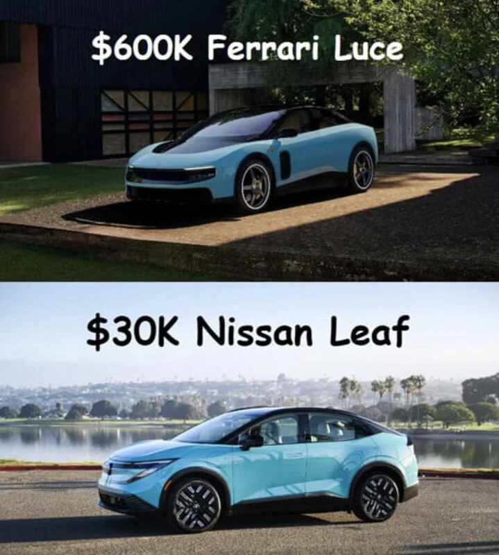 meme ferrari luce vs nissan leaf